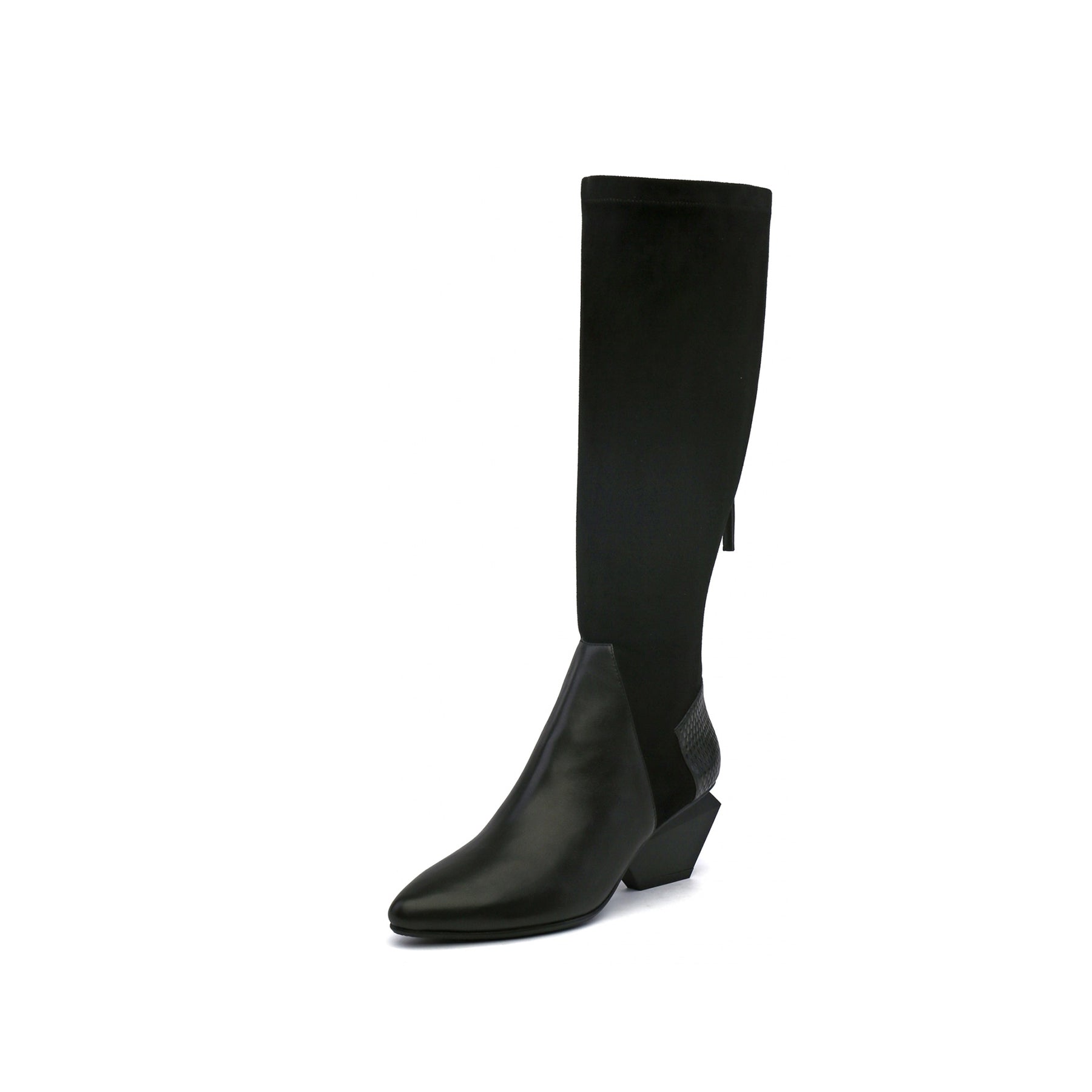 Leather Patchwork Slim Knee High Boots-1