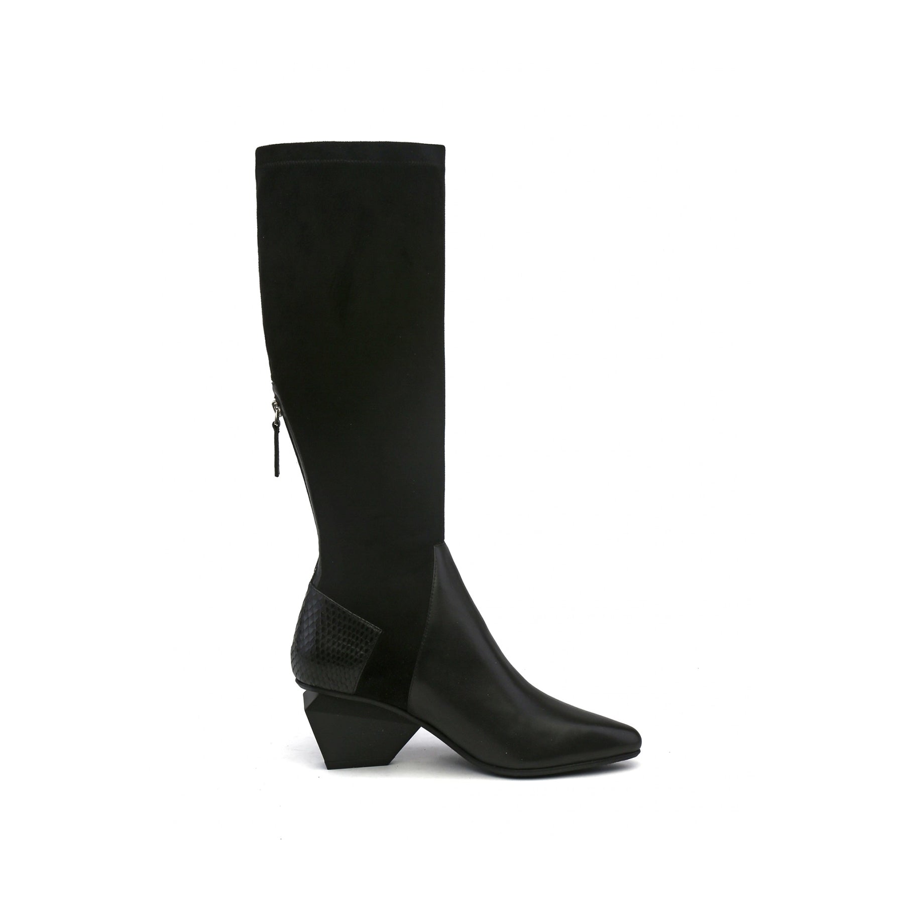 Leather Patchwork Slim Knee High Boots-2