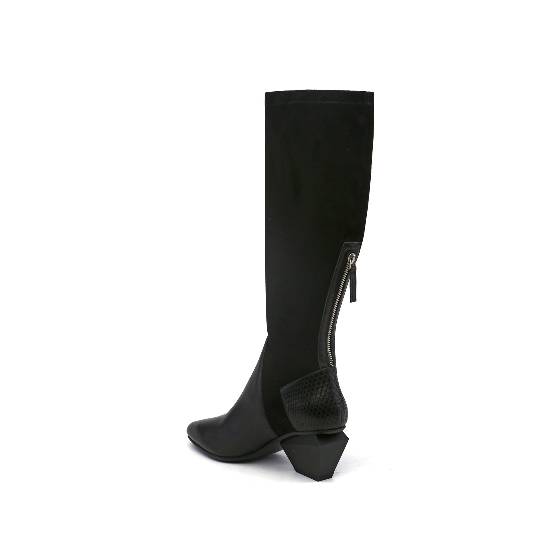 Leather Patchwork Slim Knee High Boots-3