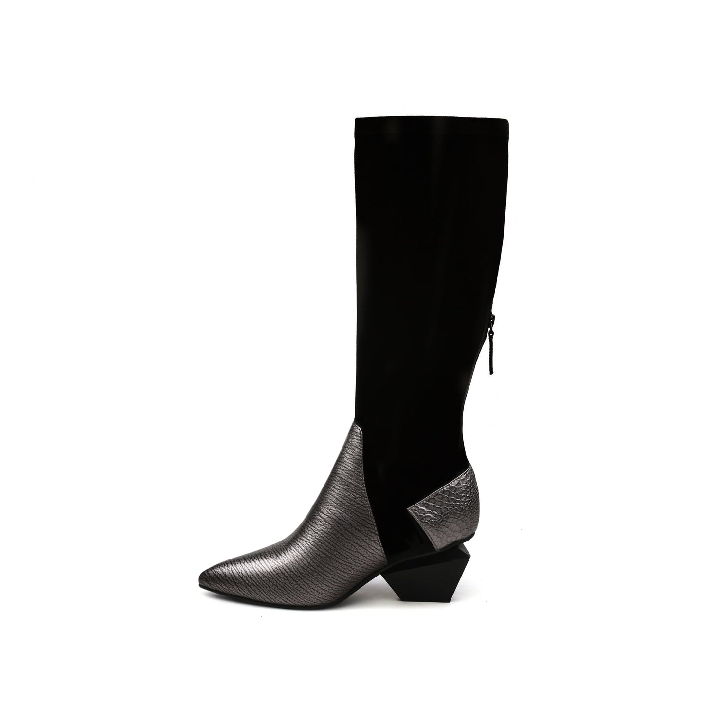Leather Patchwork Slim Knee High Boots-4