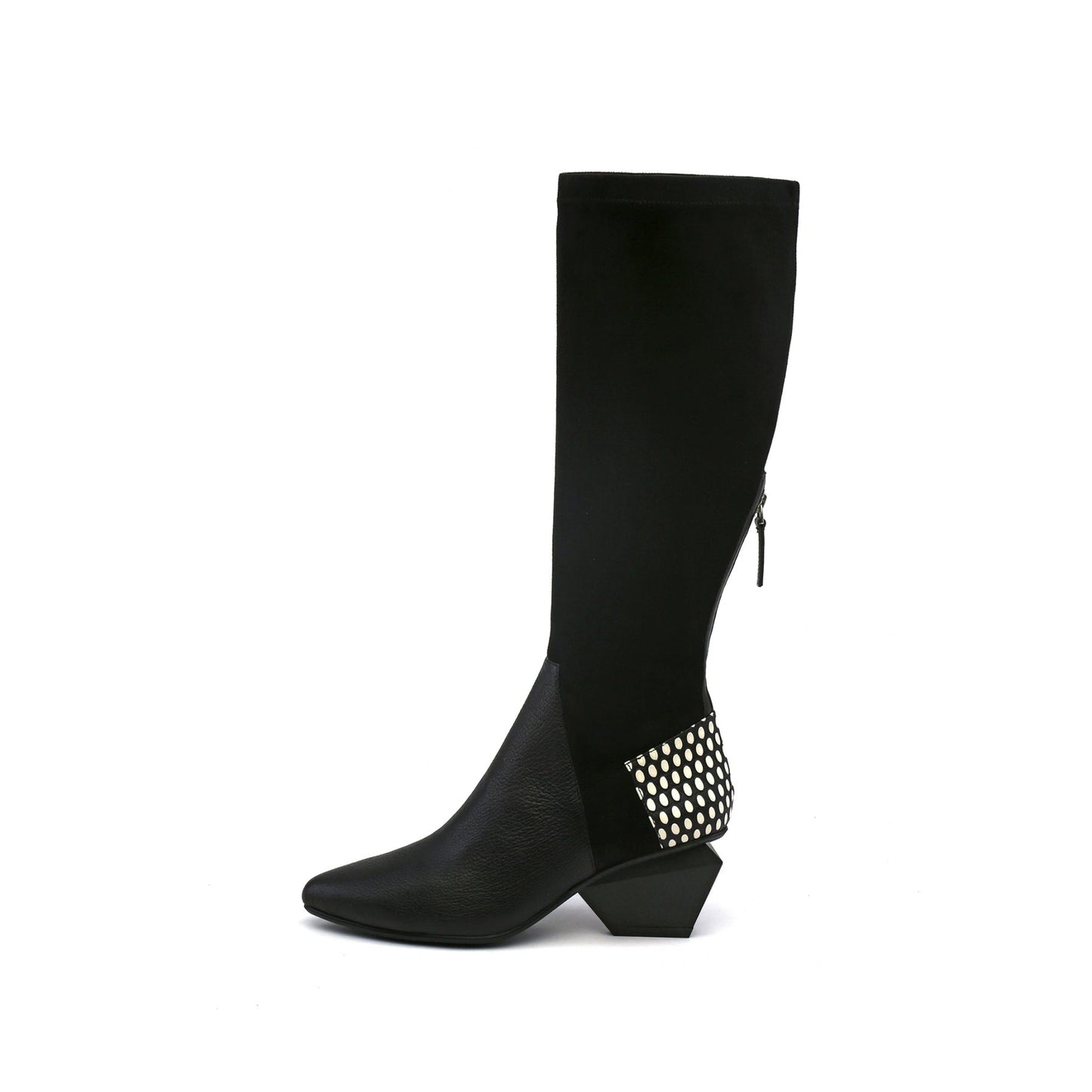 Leather Patchwork Slim Knee High Boots-5