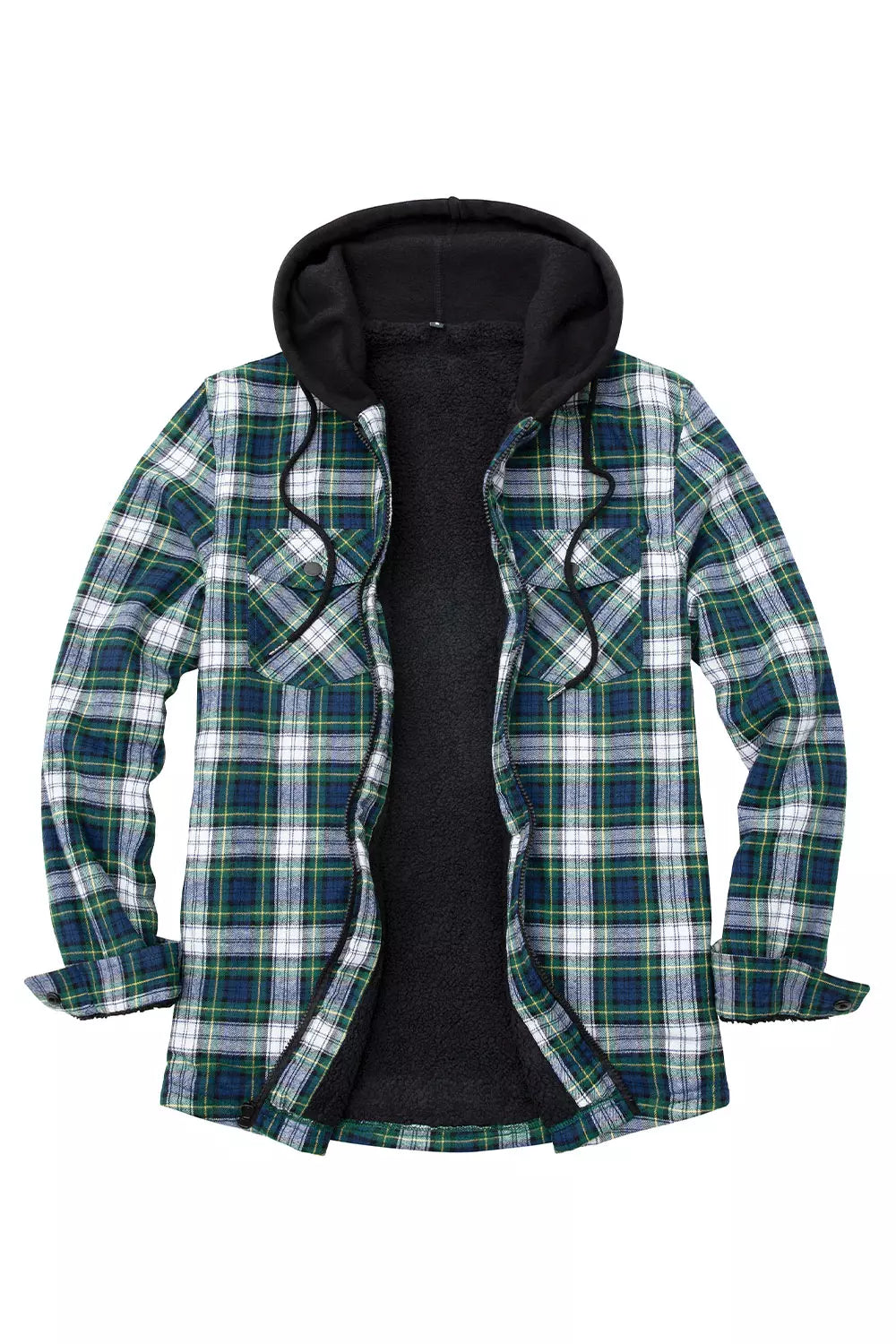 Men's Sherpa Lined Full Zip Up Flannel Plaid Hooded Jacket-10