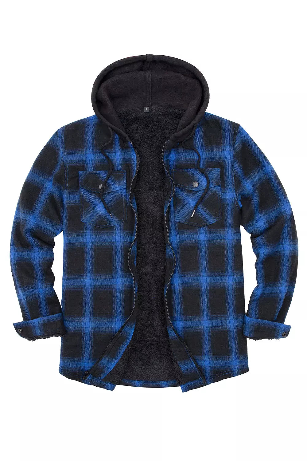 Men's Sherpa Lined Full Zip Up Flannel Plaid Hooded Jacket-12