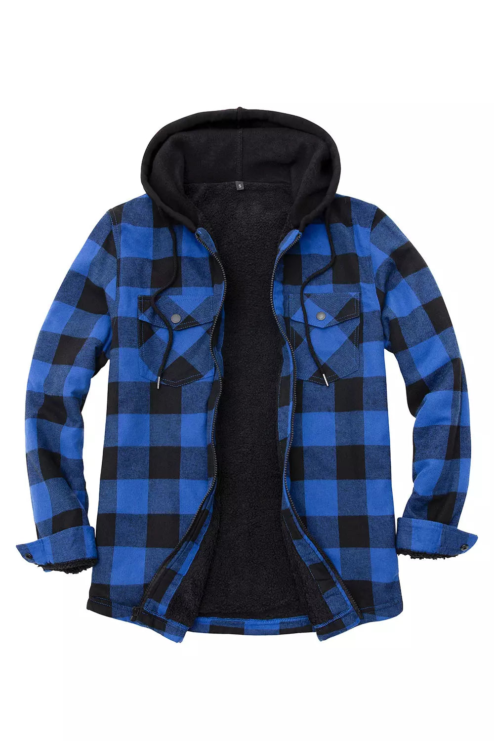 Men's Sherpa Lined Full Zip Up Flannel Plaid Hooded Jacket-17