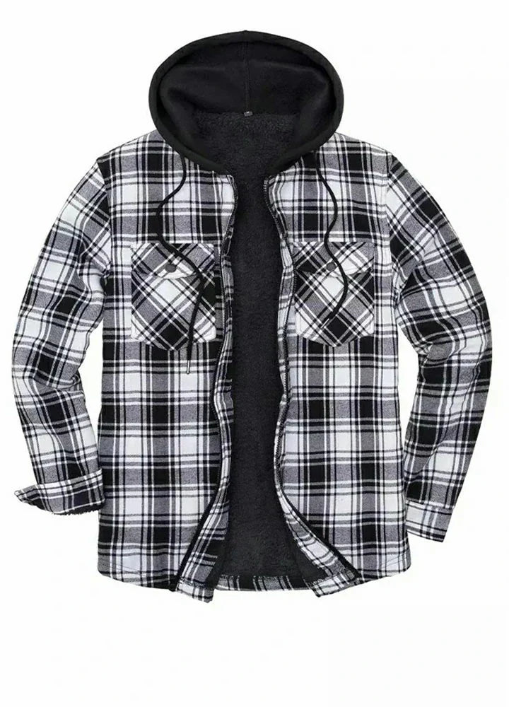 Men's Matching Family Black White Plaid Zip Up Hooded Jacket-3