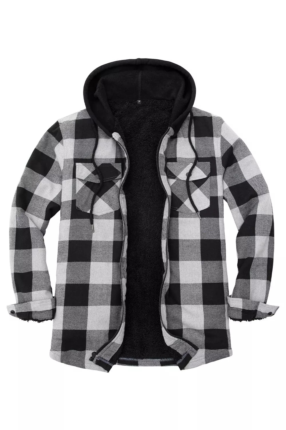 Men's Matching Family Black White Plaid Zip Up Hooded Jacket-1
