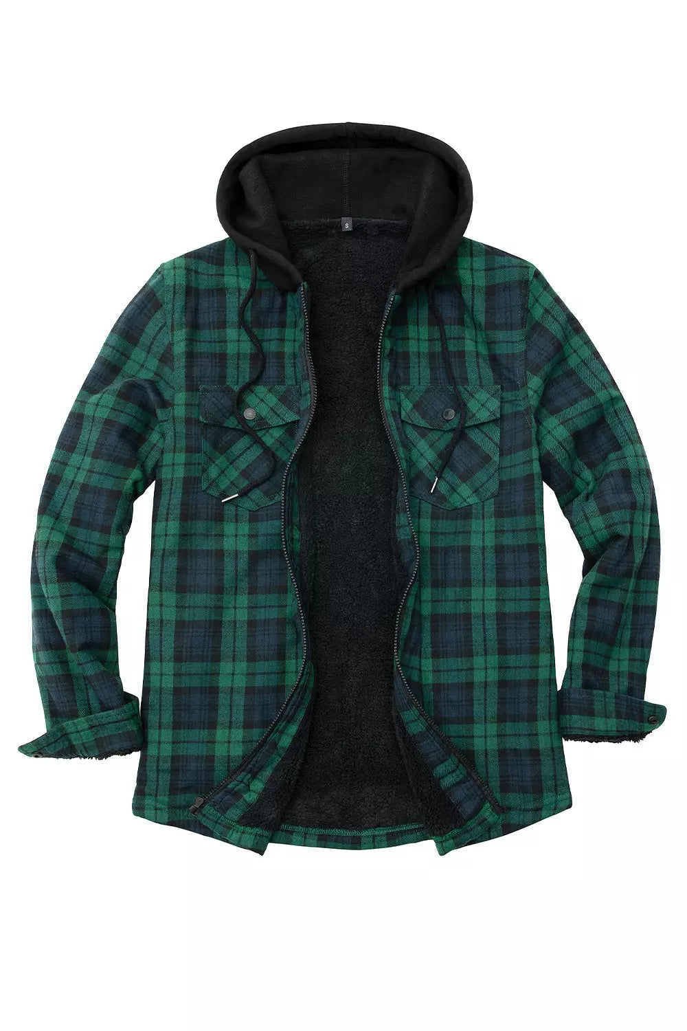 Men's Sherpa Lined Full Zip Up Flannel Plaid Hooded Jacket-14