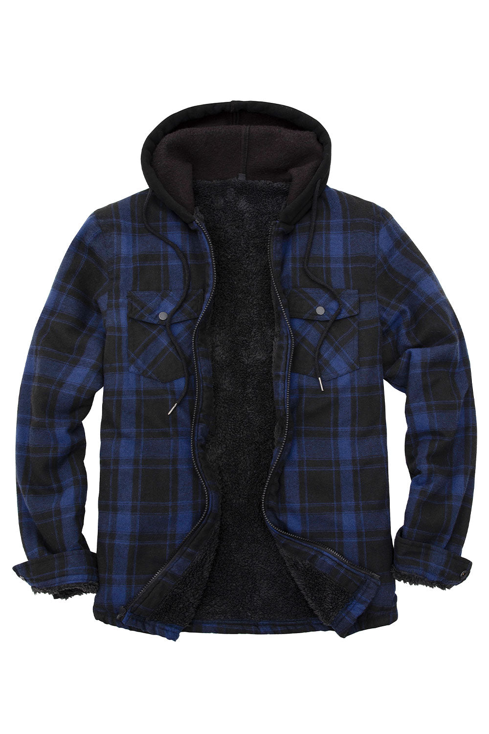 Men's Sherpa Lined Flannel Shirt Jacket with Hood,Plaid Shirt-Jac-22