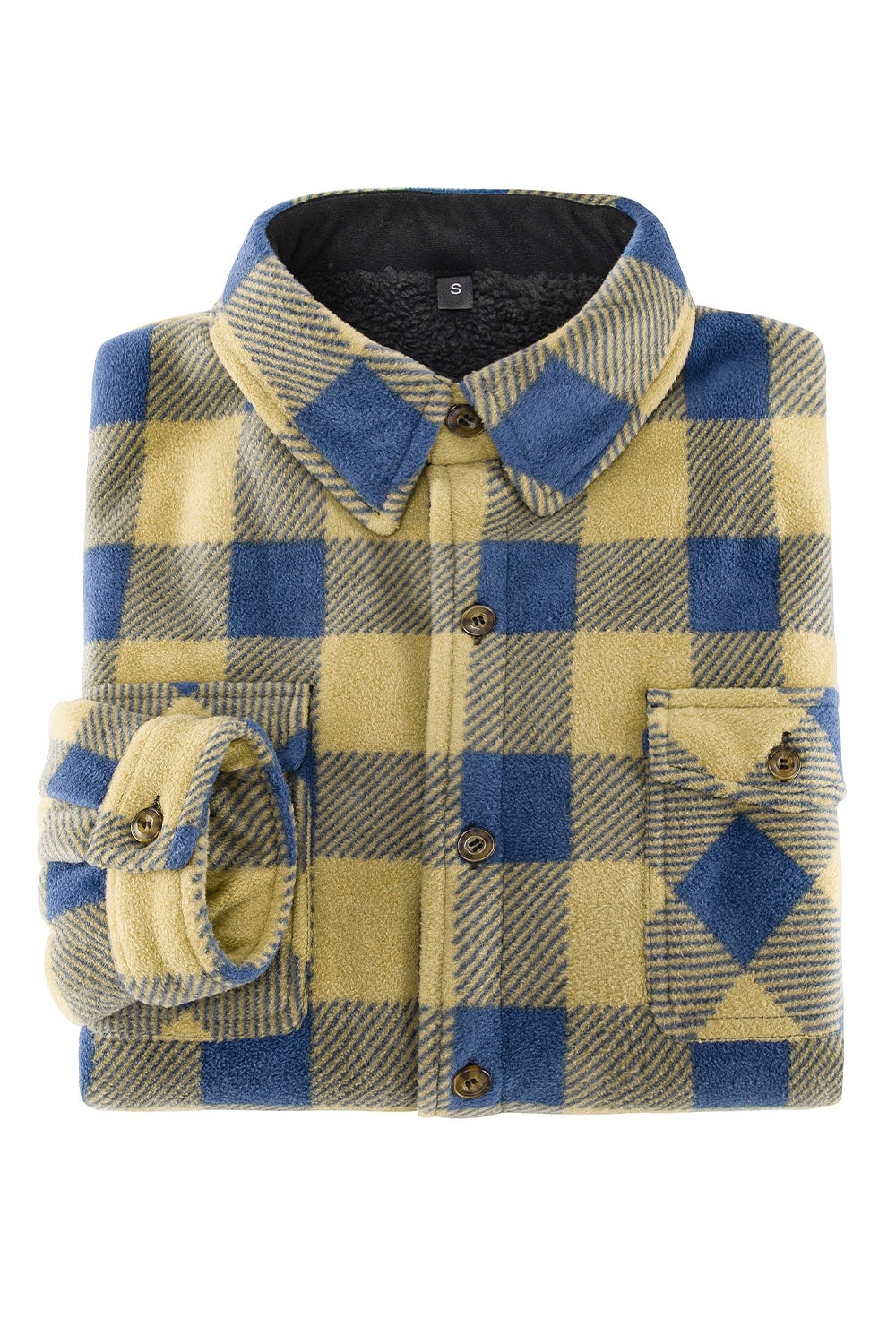 Men's Sherpa Fleece Lined Shacket,Button Down Plaid-13