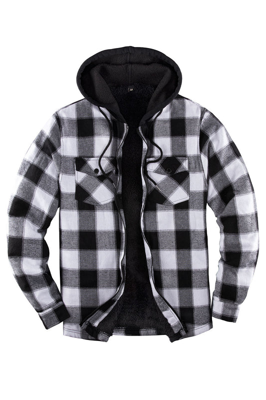 Men's Matching Family Black White Plaid Zip Up Hooded Jacket-0