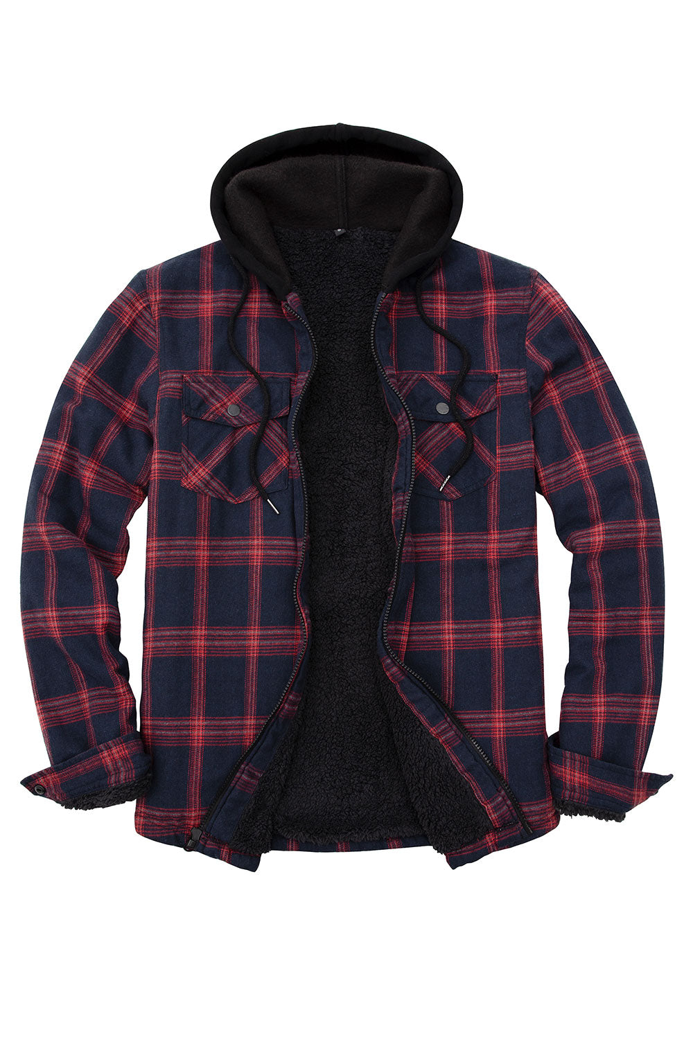 Men's Sherpa Lined Flannel Shirt Jacket with Hood,Plaid Shirt-Jac-13