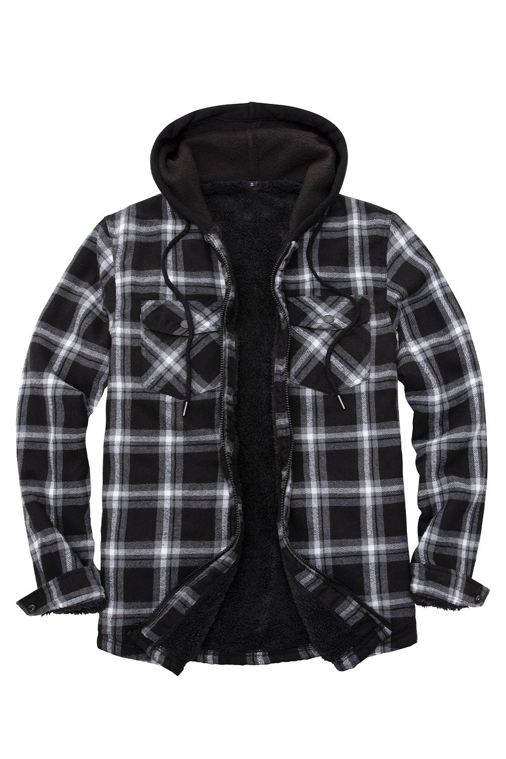 Men's Sherpa Lined Full Zip Up Flannel Plaid Hooded Jacket-18