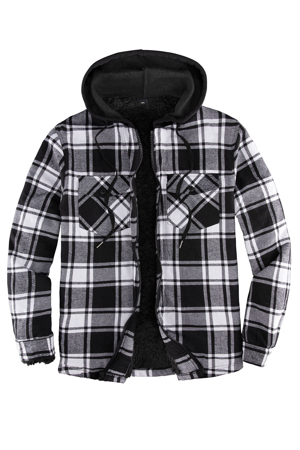 Men's Matching Family Black white Hooded Flannel Jacket-1
