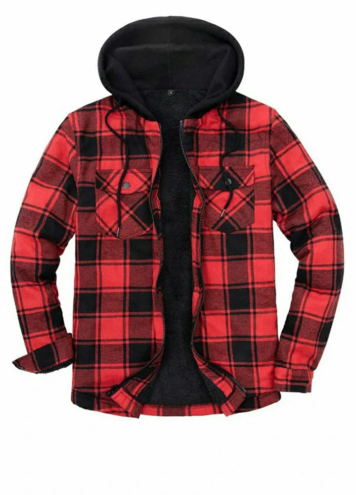 Men's Matching Family Red Plaid Zip Up Hooded Jacket-0
