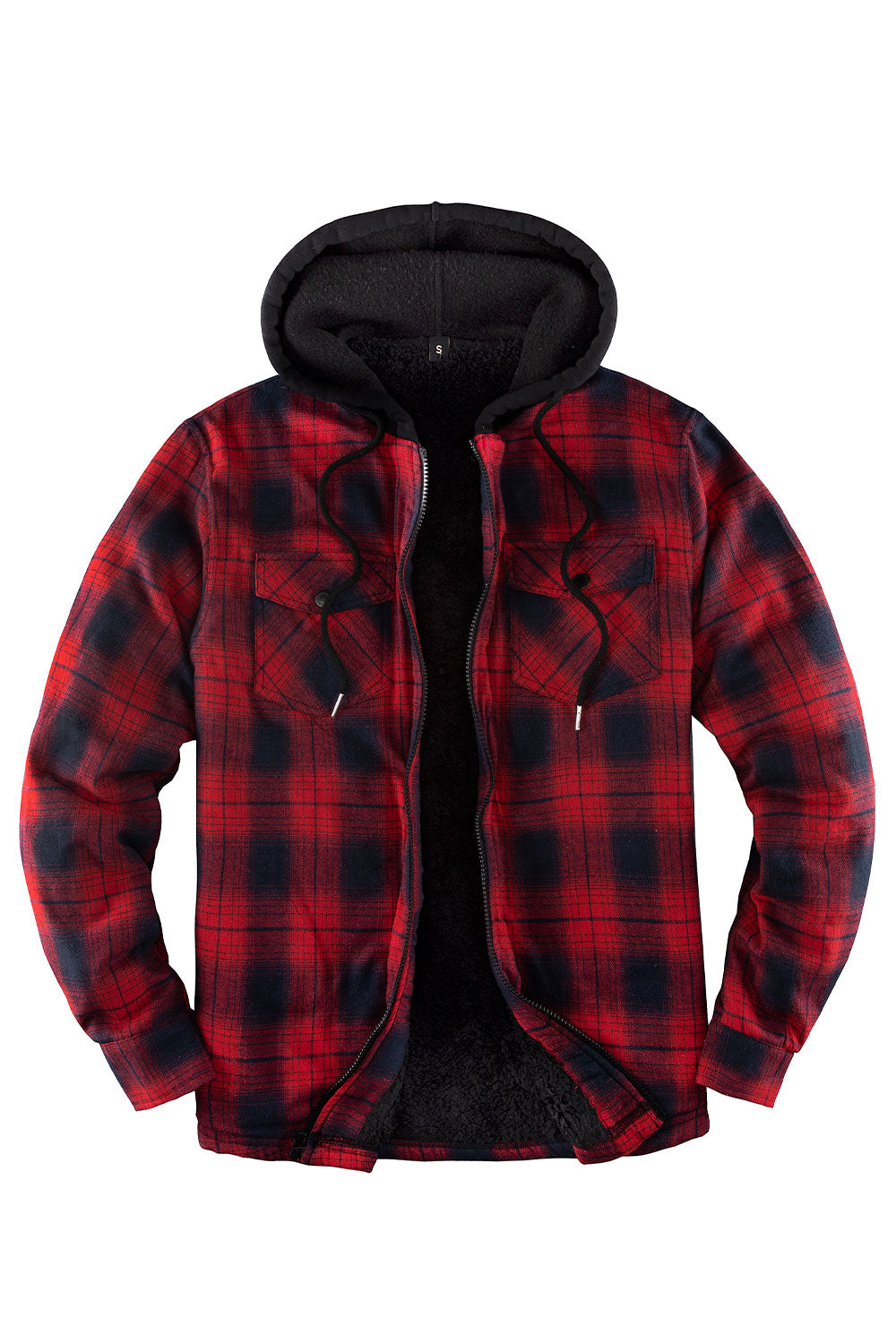 Men's Sherpa Lined Full Zip Up Flannel Plaid Hooded Jacket-13