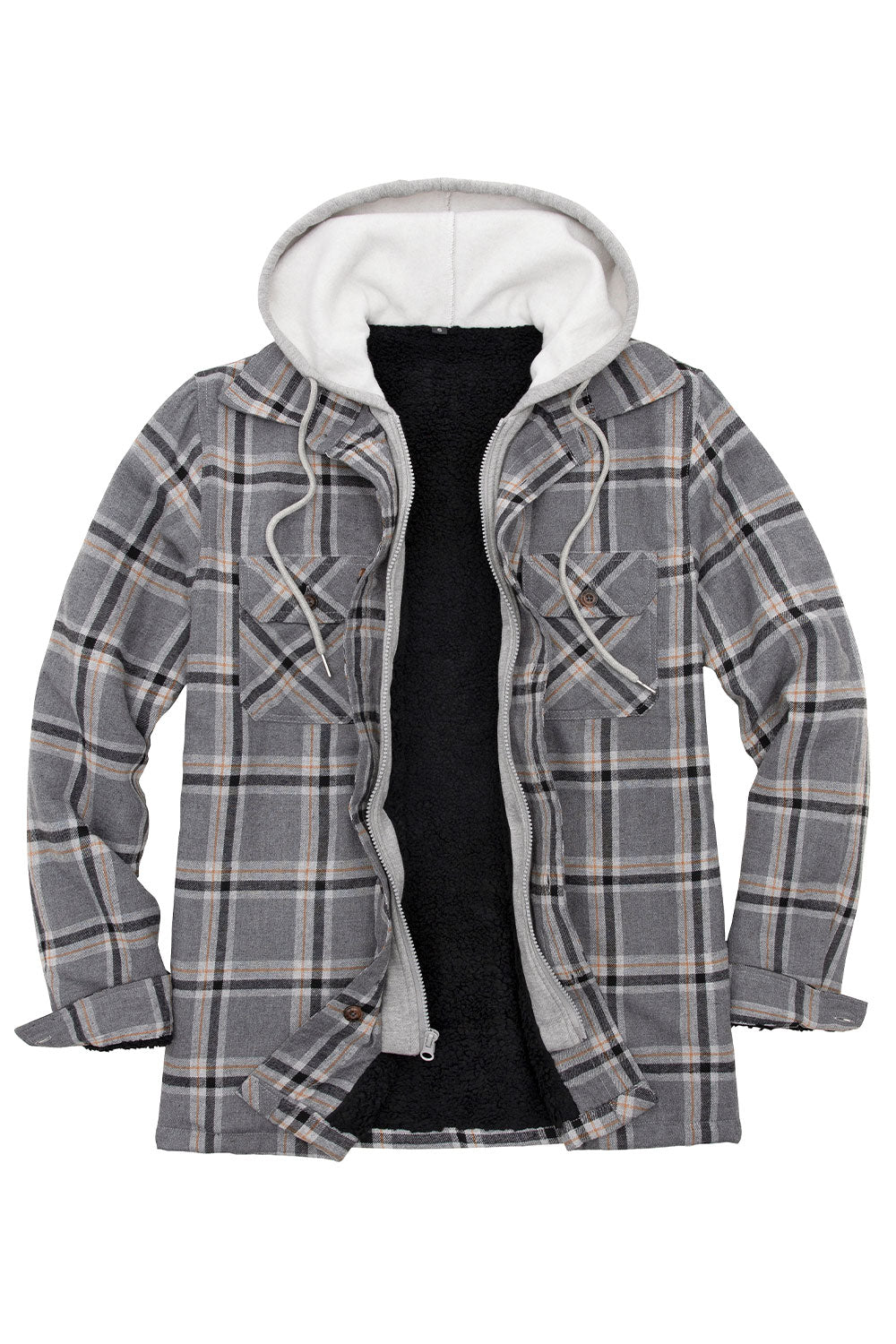 Men's Fuzzy Sherpa Lined Zip Up Plaid Flannel Shirt Jacket with Hood-4