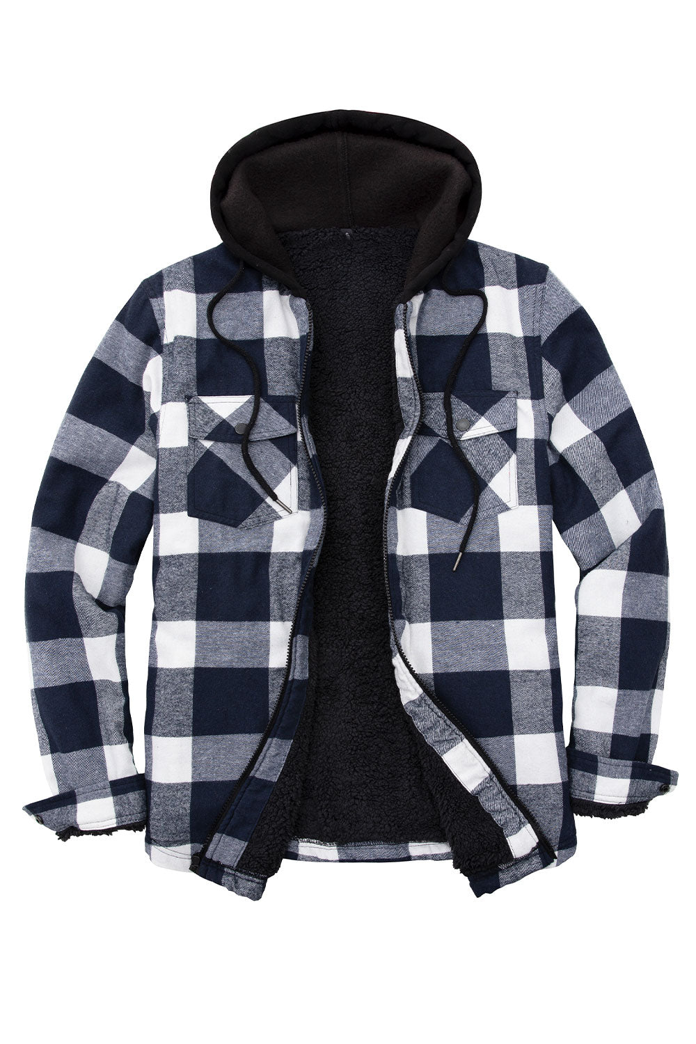 Men's Sherpa Lined Flannel Shirt Jacket with Hood,Plaid Shirt-Jac-20