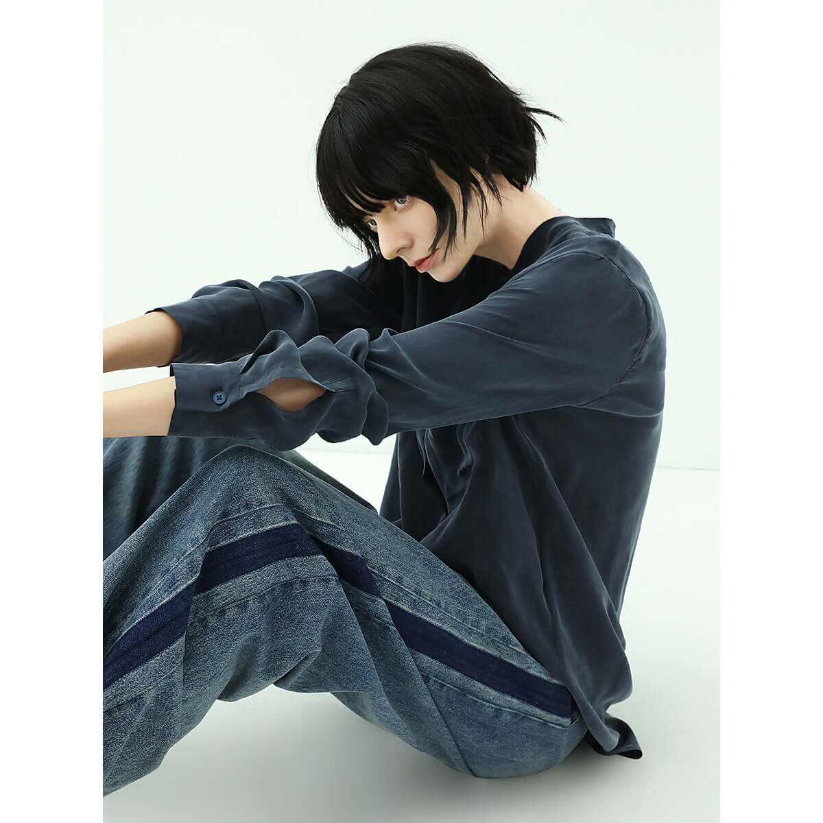 Minimalist Oversized Draped Navy Shirt-1