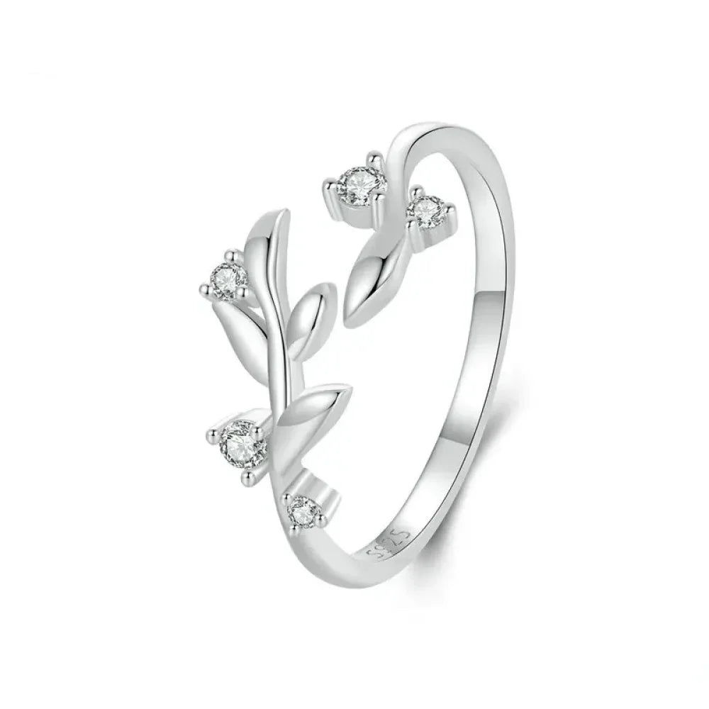 Nature'S Embrace - Sterling Silver Double Leaf Ring With Sparkling Zirconia