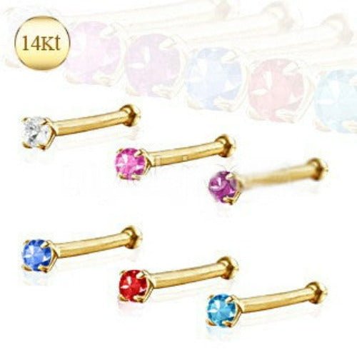 14Kt Yellow Gold Stud Nose Ring with Prong Setting Gem-0