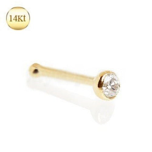 14Kt. Gold Stud Nose Ring with Press Fit CZ-0