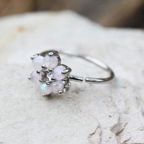316L Stainless Steel Synthetic Opal Flower Nose Hoop / Cartilage Earring-1