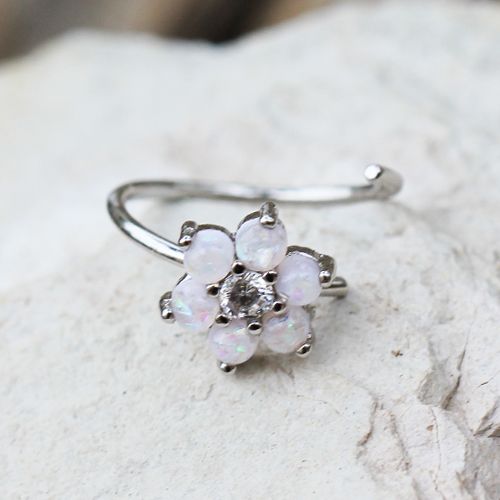 316L Stainless Steel Synthetic Opal Flower Nose Hoop / Cartilage Earring-0