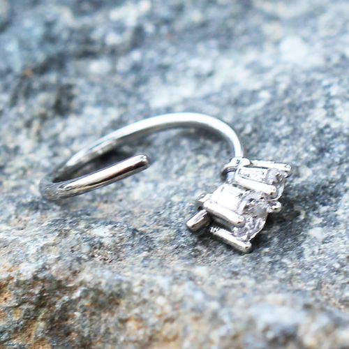 316L Stainless Steel Double Gem Cartilage Earring / Nose Hoop Ring-1