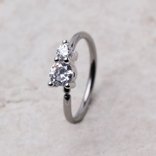 316L Stainless Steel Double Gem Cartilage Earring / Nose Hoop Ring-0