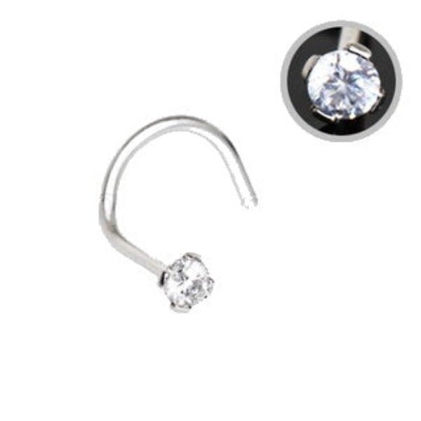 316L Stainless Steel Prong Set CZ Screw Nose Ring-1