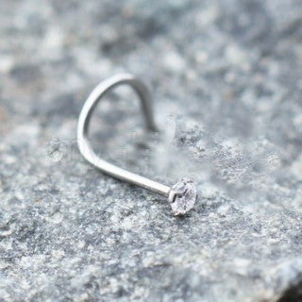 316L Stainless Steel Prong Set CZ Screw Nose Ring-0
