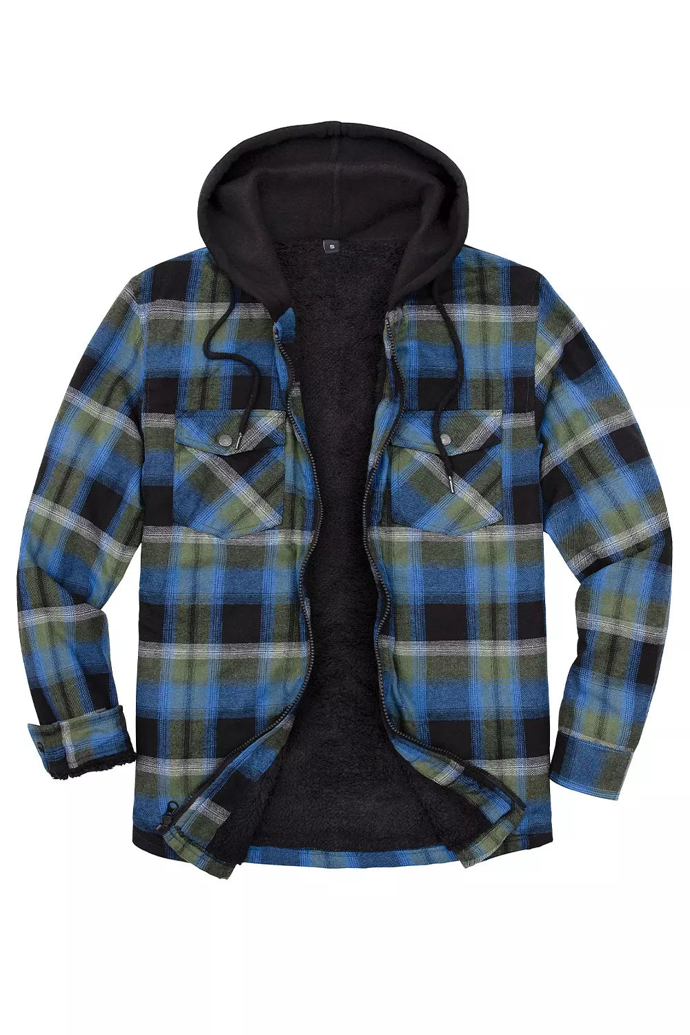 Men's Sherpa Lined Full Zip Up Flannel Plaid Hooded Jacket-2