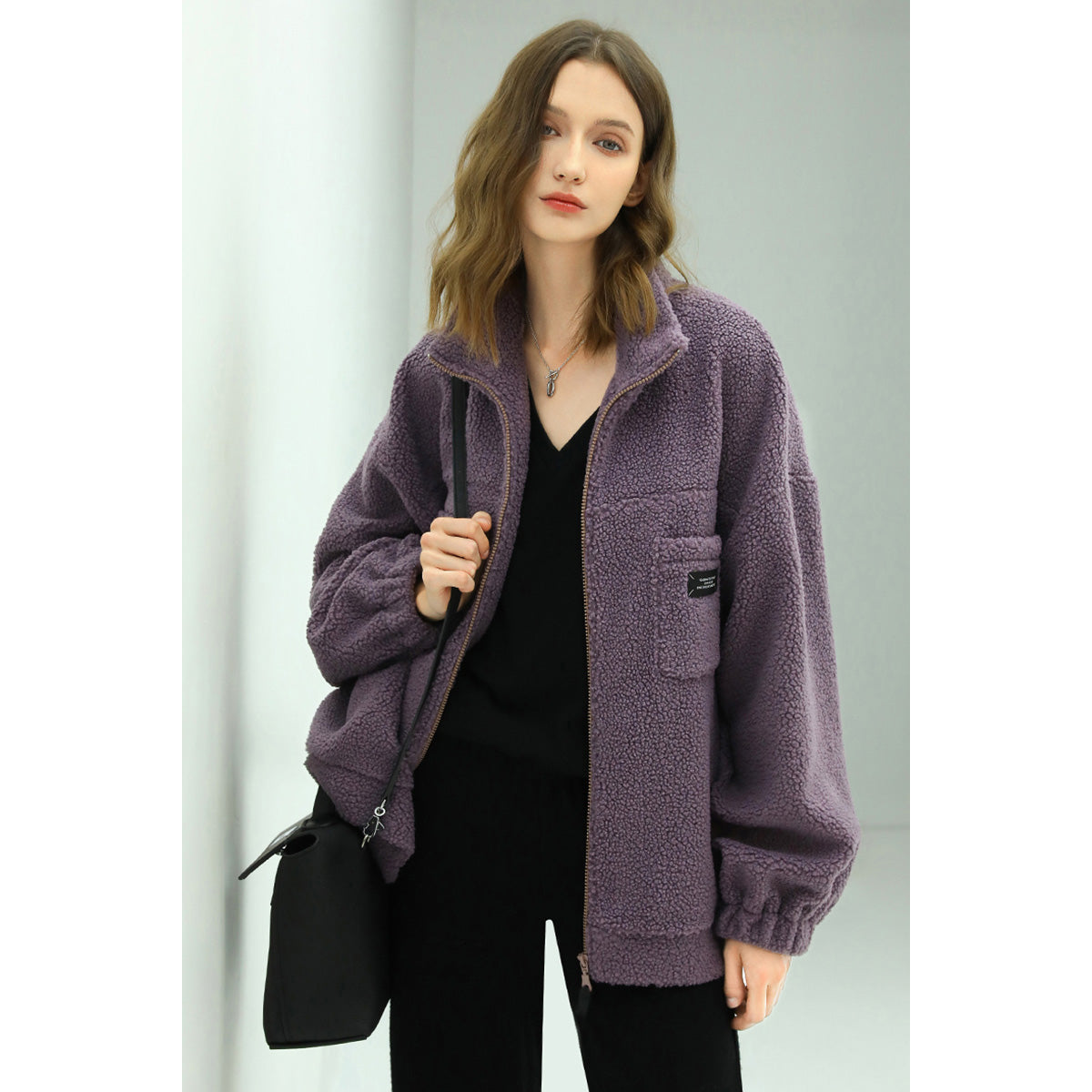 Oversized Lavender Fleece Jacket-2