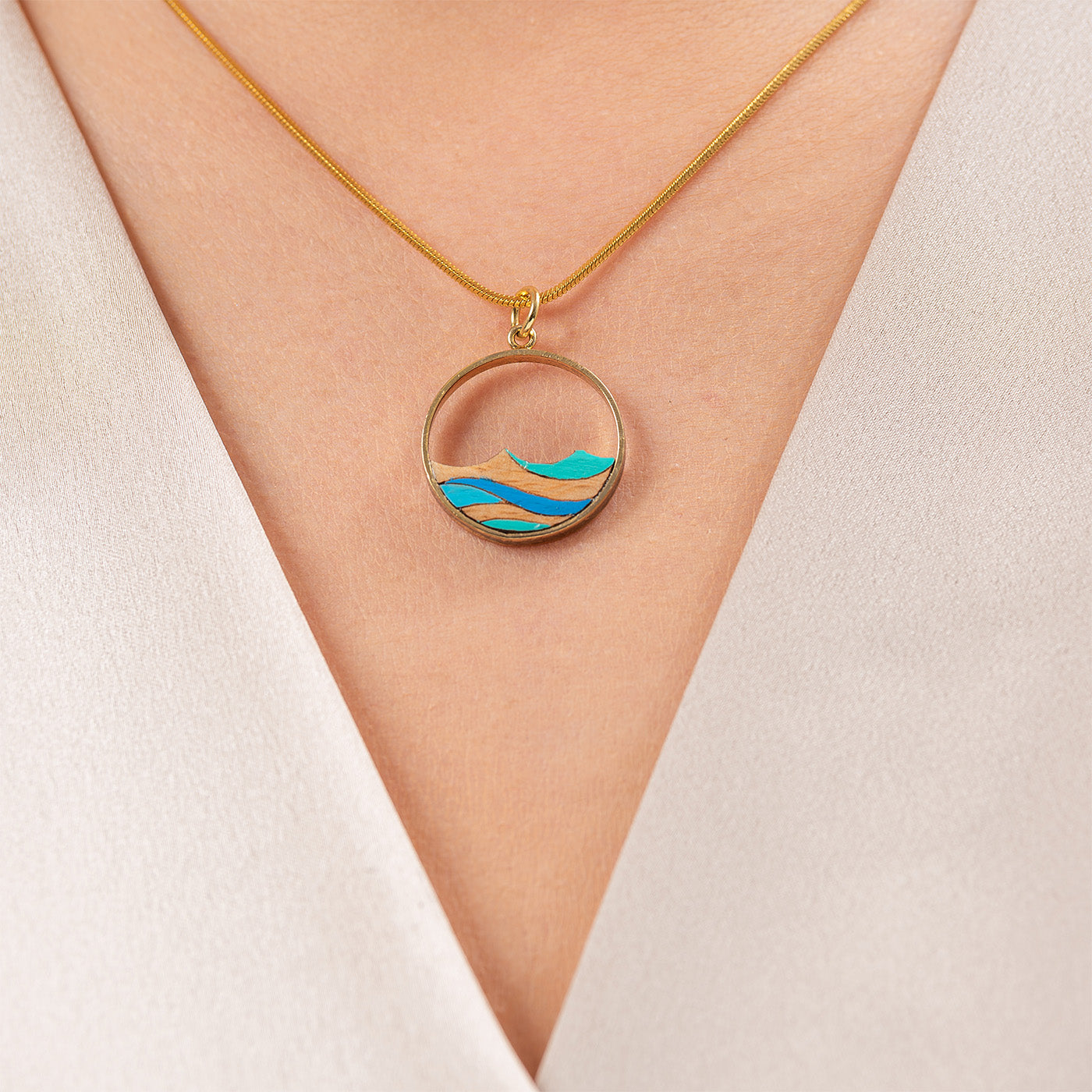Ocean Recycled Wood Gold Necklace-3