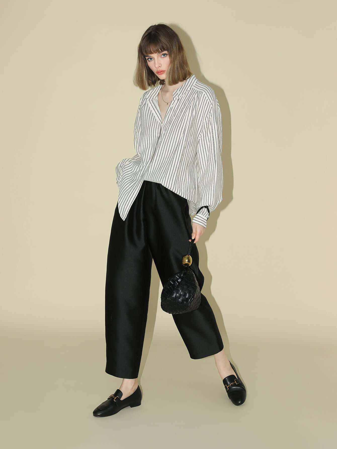Pin Tuck Stripe Collared Long Sleeve Shirt-2