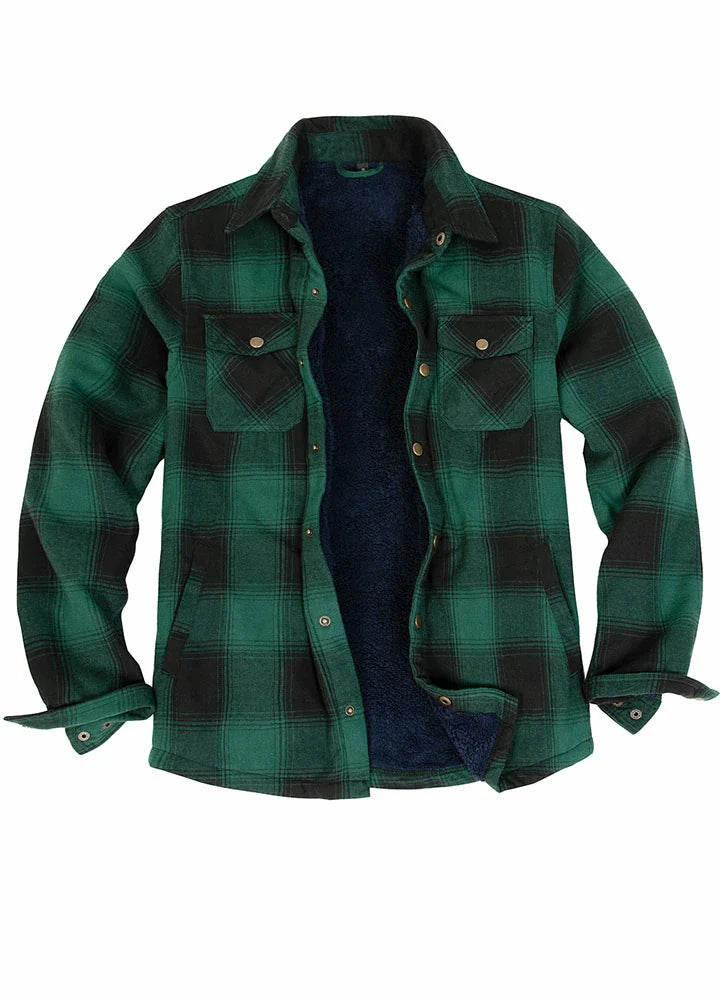 Men's Matching Family Snap Front Green Plaid Shacket-0
