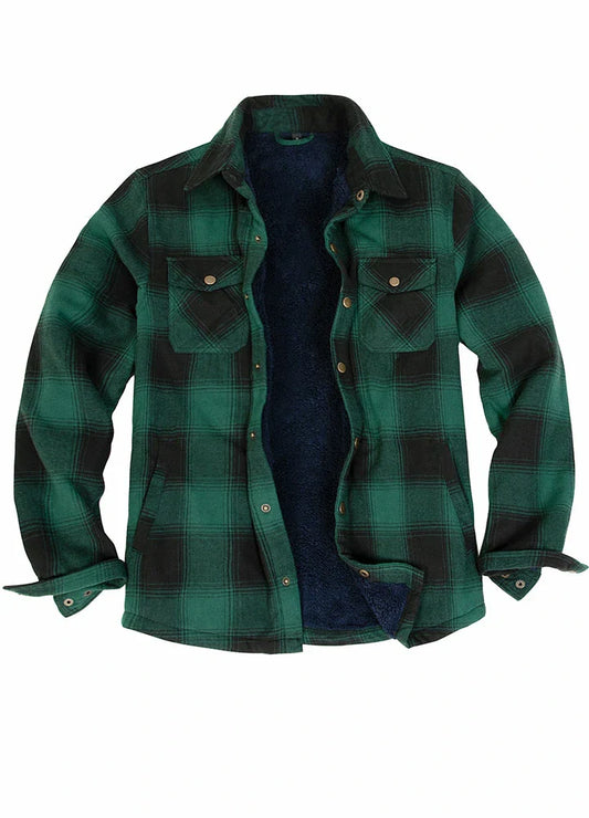 Men's Matching Family Snap Front Green Plaid Shacket-0