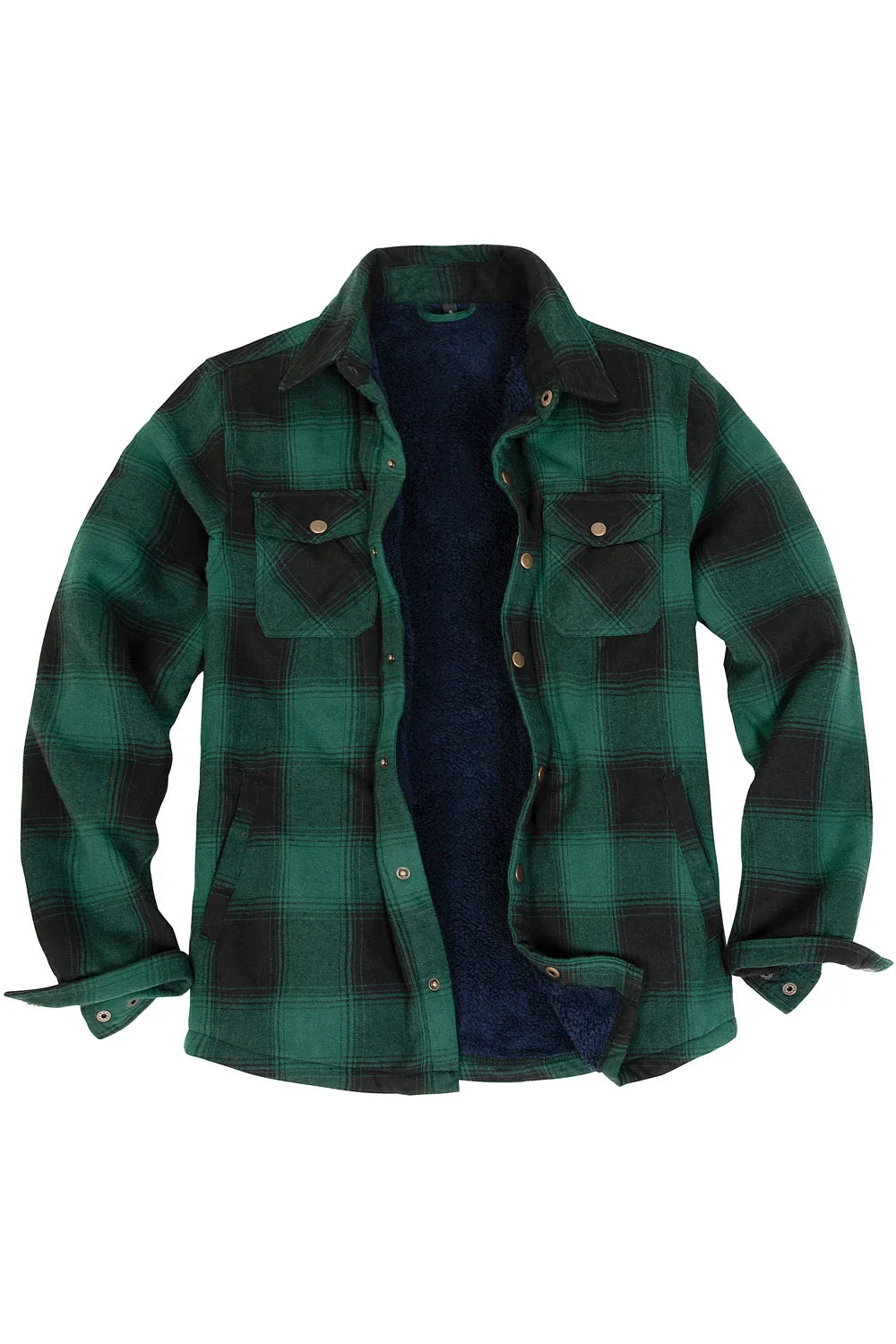Men's Snap Front Flannel Shirt Jacket, Sherpa-Lined Plaid Shacket-2