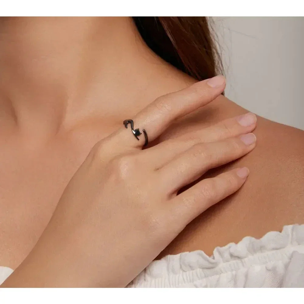 Playful Feline: Adjustable Sterling Silver Cat Ring With Long Tail
