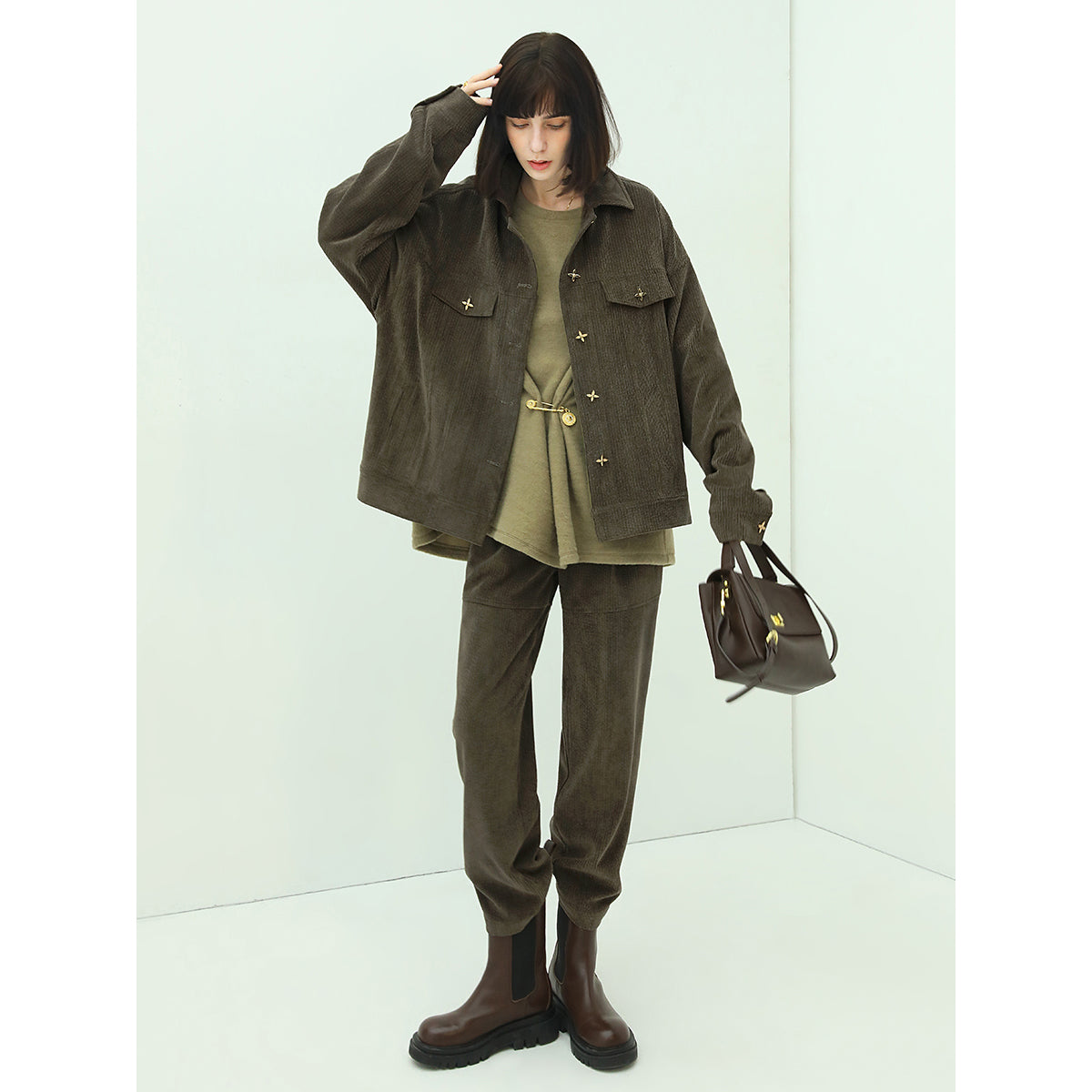 Practical Green Corduroy Pants-1