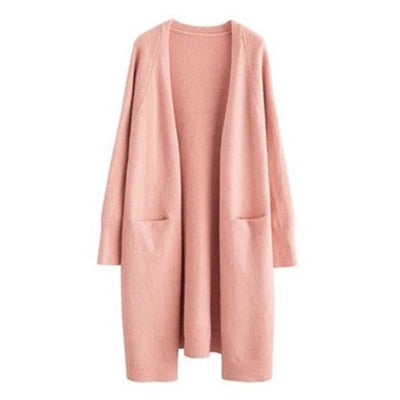 Lazy V-neck Oversize Long Sweater Cardigans Jacket Coat New Women Sweater Korea Cardigan Jacket Coat Outwear TOP-1