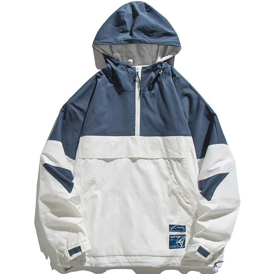 Jacket Men Letter Patch Color Block Zipper Hooded Windbreaker Men Casual Loose Harajuku High Street Outwear Coat Autumn-0