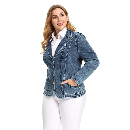 Women's Plus Size Tailored Denim Coat Cotton Knitted  Busine Suit Fashion  Cotton Knitted Jacket-0
