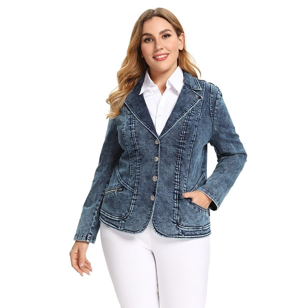 Women's Plus Size Tailored Denim Coat Cotton Knitted  Busine Suit Fashion  Cotton Knitted Jacket-1
