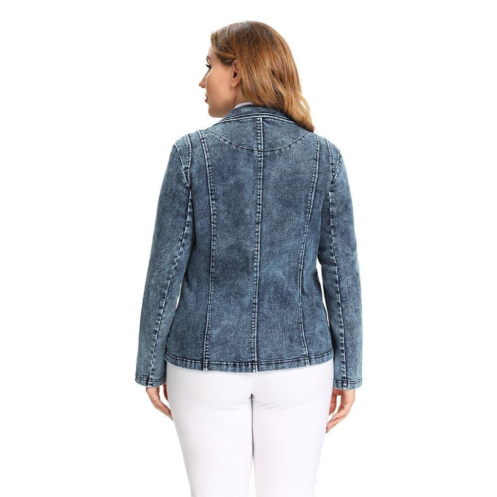 Women's Plus Size Tailored Denim Coat Cotton Knitted  Busine Suit Fashion  Cotton Knitted Jacket-2