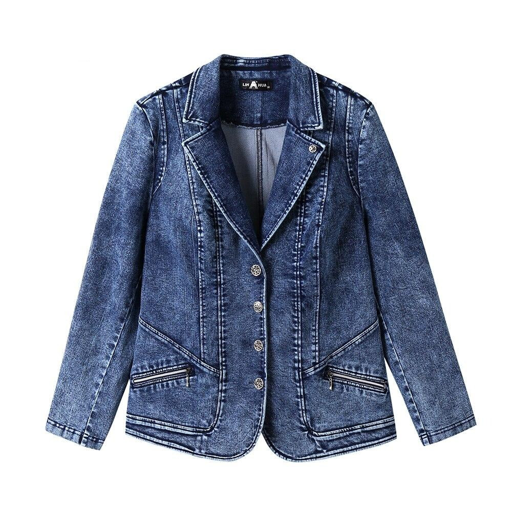 Women's Plus Size Tailored Denim Coat Cotton Knitted  Busine Suit Fashion  Cotton Knitted Jacket-4