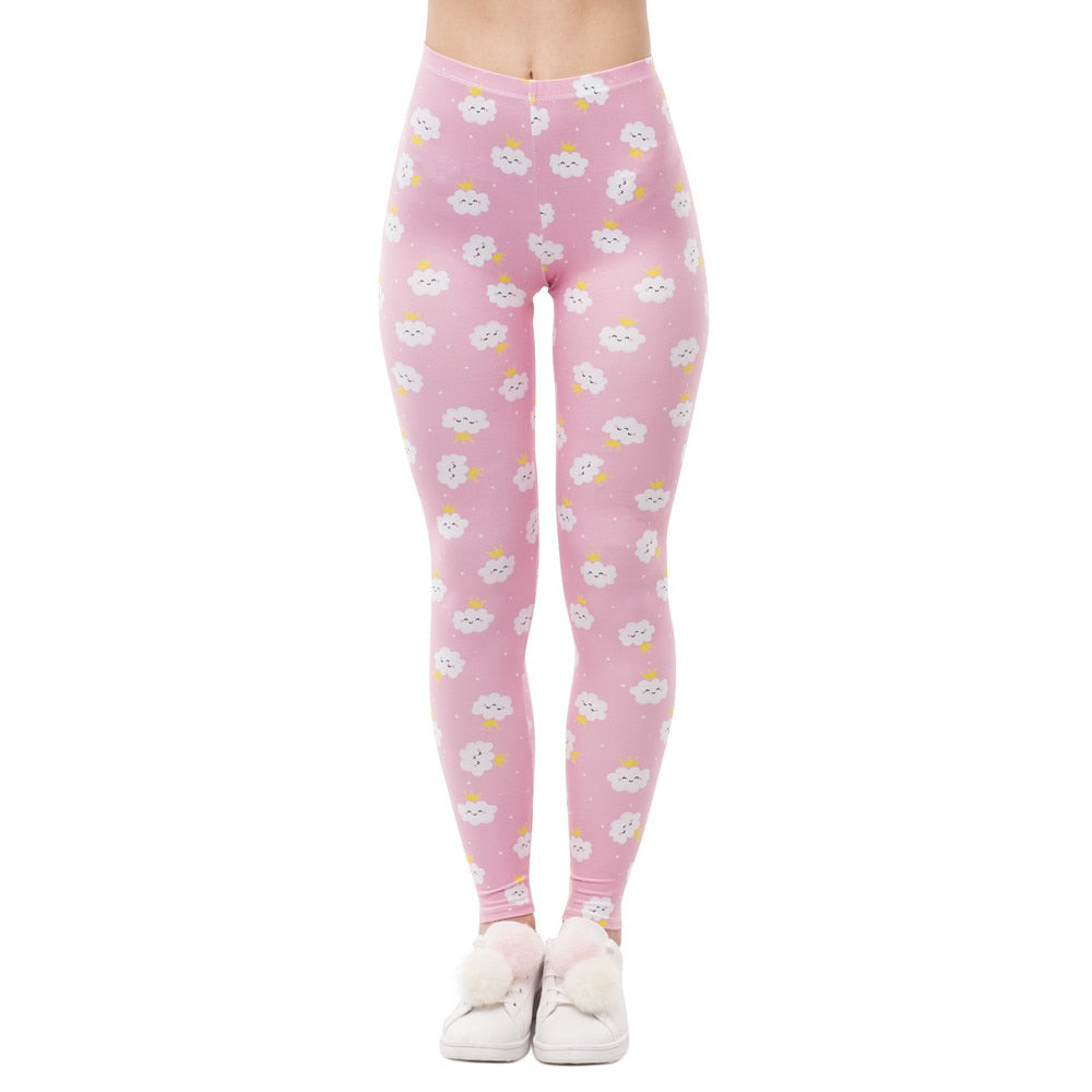 Women High Waist Legging Rincess Cloud Printing Fitness Leggings Fashion Elegant Woman Pants-0