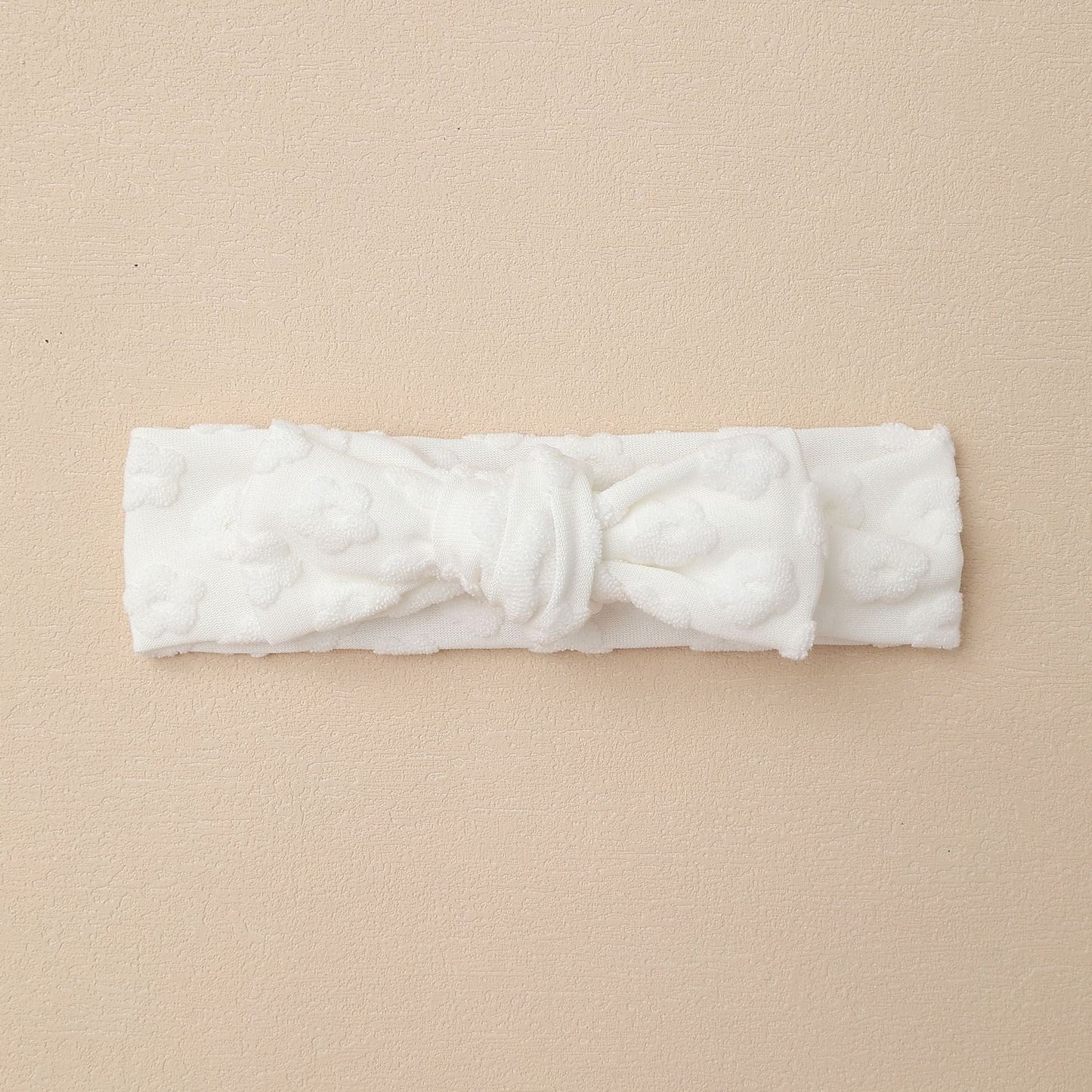 Elastic Baby Headband with Bow and Embroidered Flowers-0