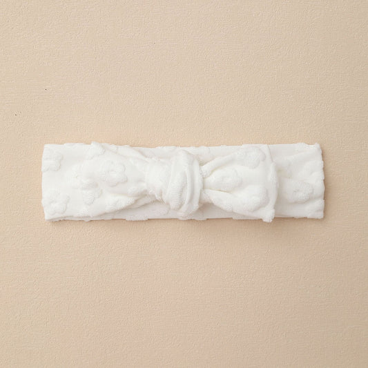 Elastic Baby Headband with Bow and Embroidered Flowers-0