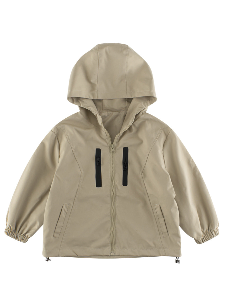 European and American Style Kids’ Outerwear: Color Patchwork Long Sleeves Single Breasted Hooded Coat for Children-1